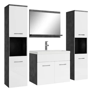 Badezimmer Badmöbel Set Montreal XL 60cm Waschbecken Grau mit Hochglanz Weiß - U - Bild 1 von 5