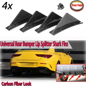 4X Curved Car Rear Body Bumper Diffuser Shark Fin Universal Spoiler Carbon Fiber - Picture 1 of 11