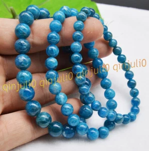 Genuine 6/8/10mm Natural Blue Apatite Round Gems Beads Stretch Bracelets 7.5'' - Picture 1 of 8