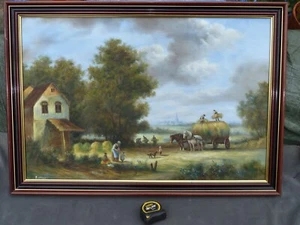OIL PAINTING ON CANVAS GILDED FRAME PASTORAL SCENE ORIGINAL BY BOTTGER - Picture 1 of 20
