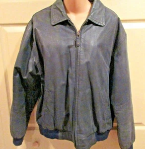 ST JOHNS BAY MENS JACKET LARGE 42-44 BLACK DISTRESSED LEATHER BOMBER MAP LINER - Picture 1 of 6