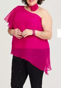 Taking Shape/Virtuelle Ruffle off Shoulder Blouse Pink New Size 20 RRP $140 Flow - Picture 1 of 9
