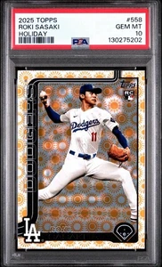 2025 Topps Roki Sasaki RC Holiday Parallel LA Dodgers #558 Gem Mint PSA 10 - Picture 1 of 2