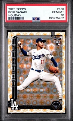 2025 Topps Roki Sasaki RC Holiday Parallel LA Dodgers #558 Gem Mint PSA 10 - Image 1 of 2