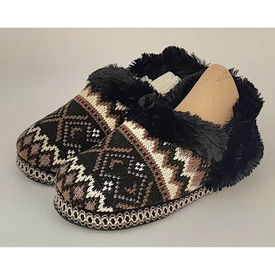 Muk Luks Womens Knit Slipper Booties Faux Fur Trim Neutral Ebony Size Small - Image 1 of 4