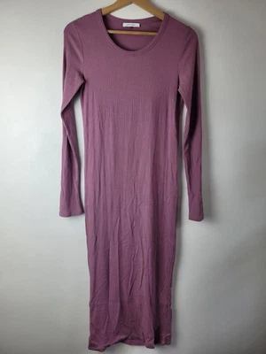 Vestido midi informal de fiesta de algodón orgánico acanalado púrpura talla S Ninety Percent para mujer Foto 1 de 4