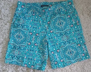 Counterparts Women’s Bermuda Shorts Teal Multicolor Geometric Side Button 12-14 - Picture 1 of 5