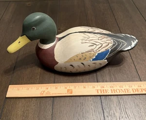 Vintage Hand Painted Wood Mallard Duck Decoy Folk Art Signed Collectible 16 Inch - Picture 1 of 6