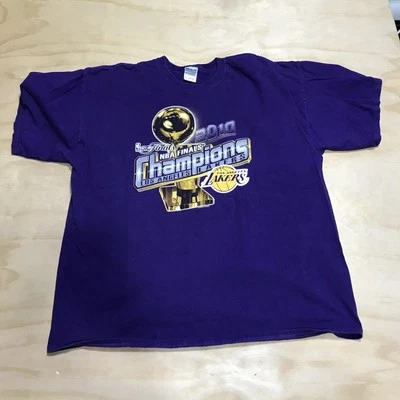 A4017 洛杉矶湖人队 2010 冠军总决赛 NBA 紫色 T 恤尺寸 2XL — 第 1/4 张图片