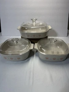 Vintage Corning Ware Country Heart Casserole Set of 3 with Lids  - Picture 1 of 11