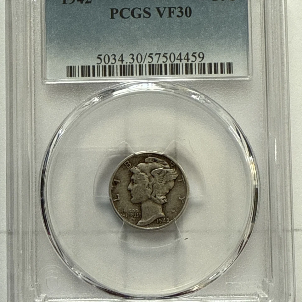 1942 Mercury Dime. PCGS Graded VF30. Certified and Encapsulated Coin. - Image 1 of 4