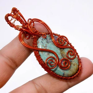 Ruby Fuchsite Gemstone Copper Pendant Handcrafted Wire Wrap Gift Jewelry 2.8" - Picture 1 of 7