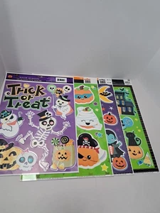 Older HALLOWEEN Kids Vinyl Window Clings Decorations 4 Sheets Bats Pumpkin Witch - Picture 1 of 5