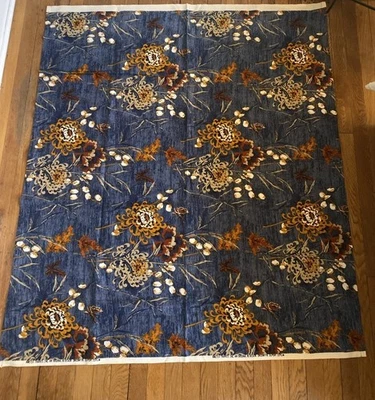 VTG Ametex Floral  Fabric  Navy Blue Rust Tan Large Flowers 51” X 47” Sew Crafts - Image 1 of 4