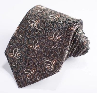Tom James Men’s Necktie Brown Paisley Woven 100% Silk Tall Man 60” x 3.75” - Image 1 of 4