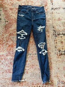 American Eagle Women's Extra Long High-Waisted Patched Jegging Blue Size 8 Long - Picture 1 of 4