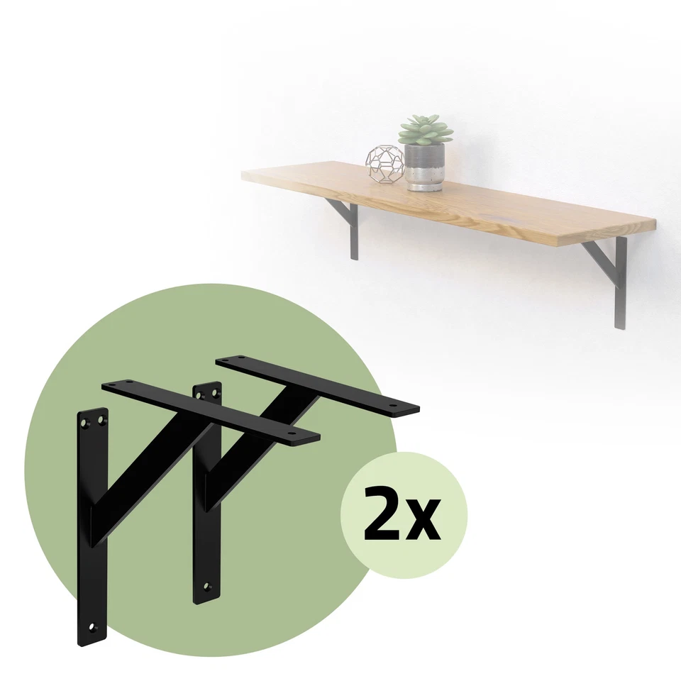 4x Soportes de estante de aluminio negro 240x240 mm para balda o repisa de pared - Imagen 1 de 4