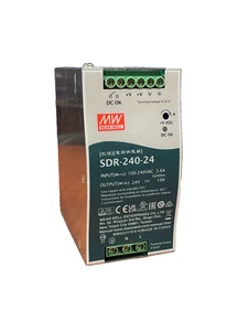 MEAN WELL SDR-240-24 24Vdc 10A DIN Rail Power Supply PFC Peak Current 24V 10A - Picture 1 of 7