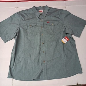 Camicia uomo Wrangler relaxed fit manica corta tessuto con bottoni taglia 2XL verde - Foto 1 di 7