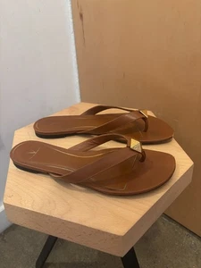 Valentino braun Leder gold Rockstud Flip Flop Riemen flache Schuhe Sandale 39/9/8,5 - Bild 1 von 5
