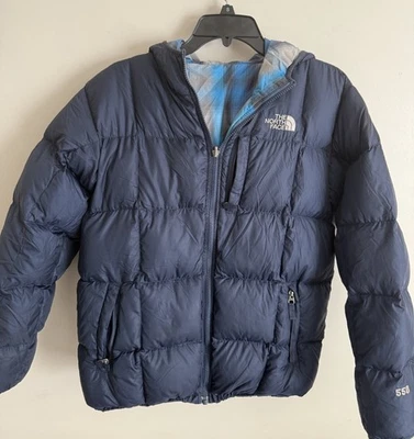 North Face Jacket Boys XL 550 Down Blue **Reversible* Puffer Coat 18/20 Ski Snow - Image 1 of 4