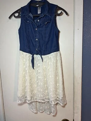 Guess Girls Denim And Lace Dress - Image 1 of 4