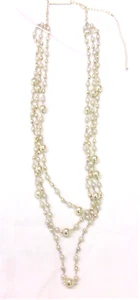 Joyería de Moda Blanco Imitación Perla y Cuentas de Metal Collar de 3 Hilos 13"-15" Gota - Imagen 1 de 6
