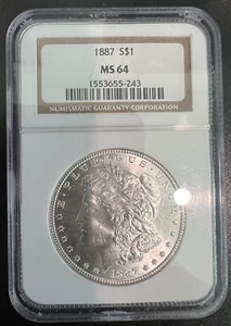 1887-P | Morgan Silver Dollar | NGC MS64 | Rare Collectible | AAA | Gorgeous + | - Picture 1 of 2