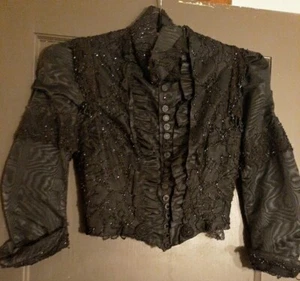 Antique Victorian beaded blouse top black satin stays 1880 buttons - Picture 1 of 11