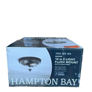 NEW Hampton Bay Manor 13 in. Matte Black Round Flush Mount *Broken Globe* - Picture 1 of 3