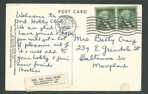 1957 1c X 2 = 2c LIBERTY SERIES STAMP ON PPC BALTIMORE MD SHOWS BUFFALOS - Picture 1 of 1