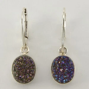 Pendientes de cuarzo ovalados DRUZY / Druse / Drusy - PLATA ESTERLINA 925 con cierre de palanca #135z - Imagen 1 de 3