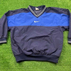 Vintage 90s NIKE Center Swoosh V-Neck Windbreaker Pullover Youth 10-12 Medium - Picture 1 of 12