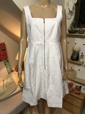 CUE | Size 12 | White Cotton, Fit n Flare Zip Dress | Work Business Casual