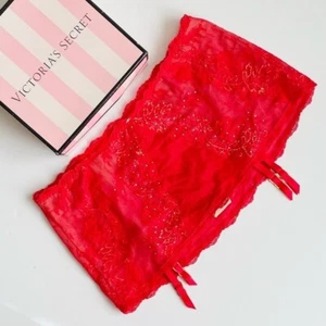 VINTAGE VTG LARGE Victoria’s Secret red studded vstring garter skirt panties - Picture 1 of 5