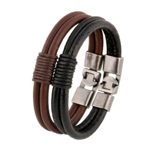 Mens Womens Black/BROWN Pu Leather Bracelet with waxed linen cord 7.5inch - Picture 1 of 4