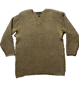 Classiques Mohai Gold Ribbed V-Neck Wool Sweater Womens Medium Oversized 90’s - Picture 1 of 12