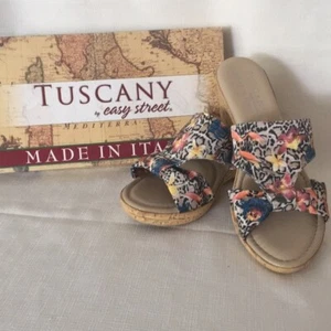 Tuscany by Easy Street Arezzo Floral Pattern Slider Wedge 7.5W New w/ Tag on Box - Picture 1 of 5