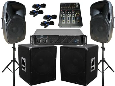 DJ PA Anlage 3600 Watt 38 cm Box Bass USB Musiker Mischpult 15" Subwoofer Stativ - Bild 1 von 4