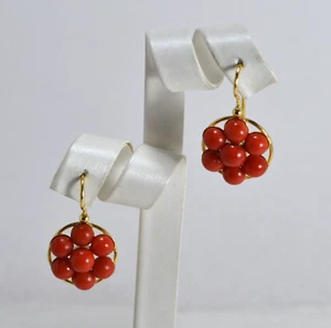 ORECCHINI IN ARGENTO 925 DORATO CORALLO ROSSO BOTTONI 6 mm AGHT 0850 - Foto 1 di 3
