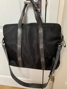 LOUENHIDE Black PU Shoulder Laptop Travel Bag, Grey Mock Croc Strap detail - Picture 1 of 8