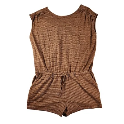 Mameluco Prana Retrieve para mujer XL mezcla de algodón de cáñamo a rayas marrón cruzado con espalda en V Foto 1 de 4