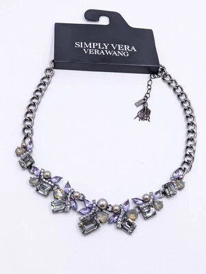 Collar Simply Vera Wang Perla Púrpura Gris Cristal Racimo Distintivo U266 Foto 1 de 4