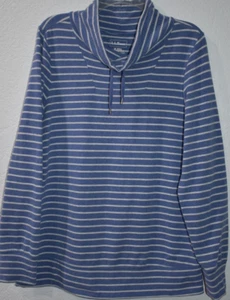 LLBean Women M Funnel Neck Pullover Striped Top Stretch Drawstring Sweatshirt - Picture 1 of 14