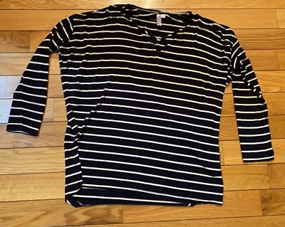 Alya Navy Blue White Striped Long Sleeve Womens Long Sleeve Shirt Xl - Image 1 of 4