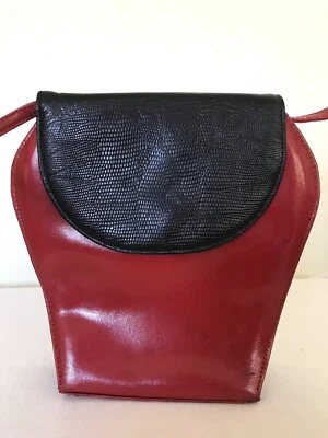 Vintage Bally Red Leather Structured X Body Shoulder Bag | Modernist 80s - Image 1 of 4
