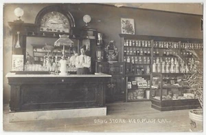 Fuente de refrescos 1910 e interior de farmacia FOTO REAL Kerman California, Fresno Co - Imagen 1 de 2