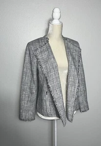 Chaqueta Blazer Banana Republic Gris Tweed Frente Abierto Flecos Carrera Cápsula Nueva 10 - Imagen 1 de 16