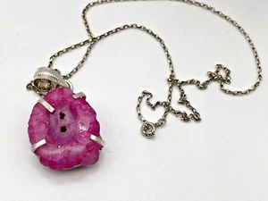 Vintage Sterling Silver 925 Pendant Necklace Sliced Agate 12.03g - Picture 1 of 11