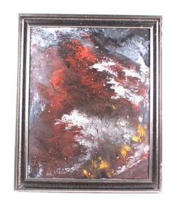 Vintage Red Abstract Oil Painting On Canvas Unsigned - Picture 1 of 15